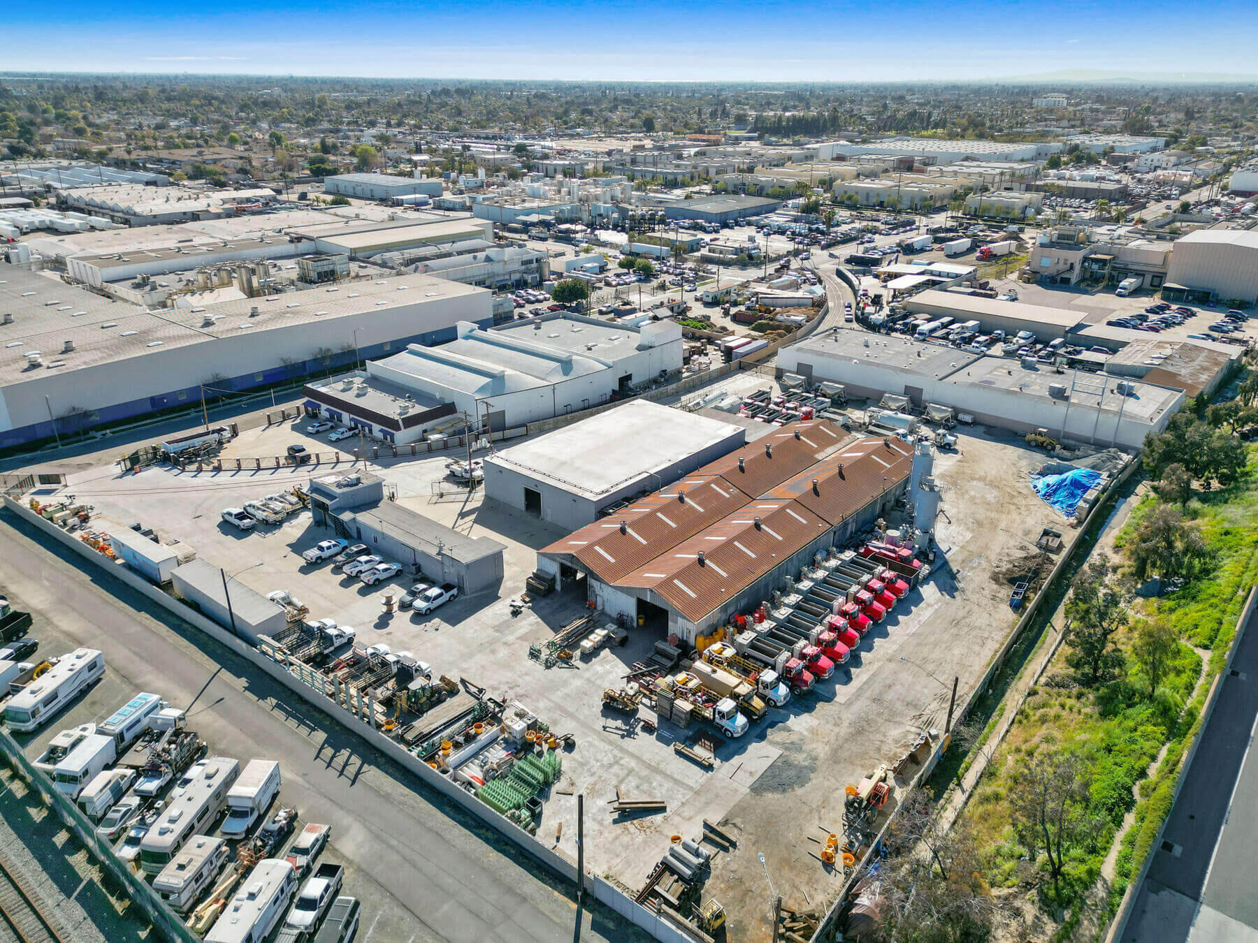 SoCal industrial warehouse Aerial view of industrial warehouse with truck court, Southern California